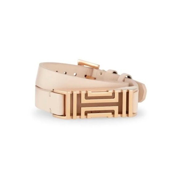 Retired Tory Burch Fitbit Fret Double Wrap Leather Bracelet Rose Gold $175 - Picture 1 of 4